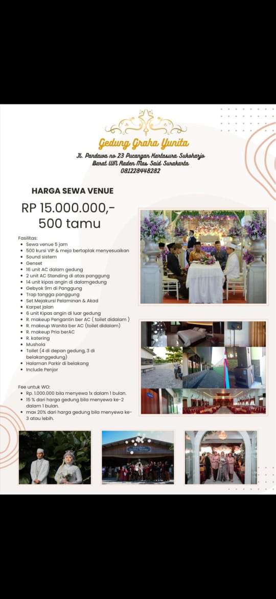 Foto vendor VENUE graha yunita kartasura  Paket Paket 500 tamu 