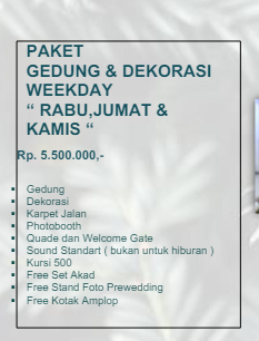 Foto vendor VENUE GEDUNG DIPONEGORO Paket  PAKET  GEDUNG & DEKORASI  WEEKDAY  “ RABU,JUMAT &  KAMIS 