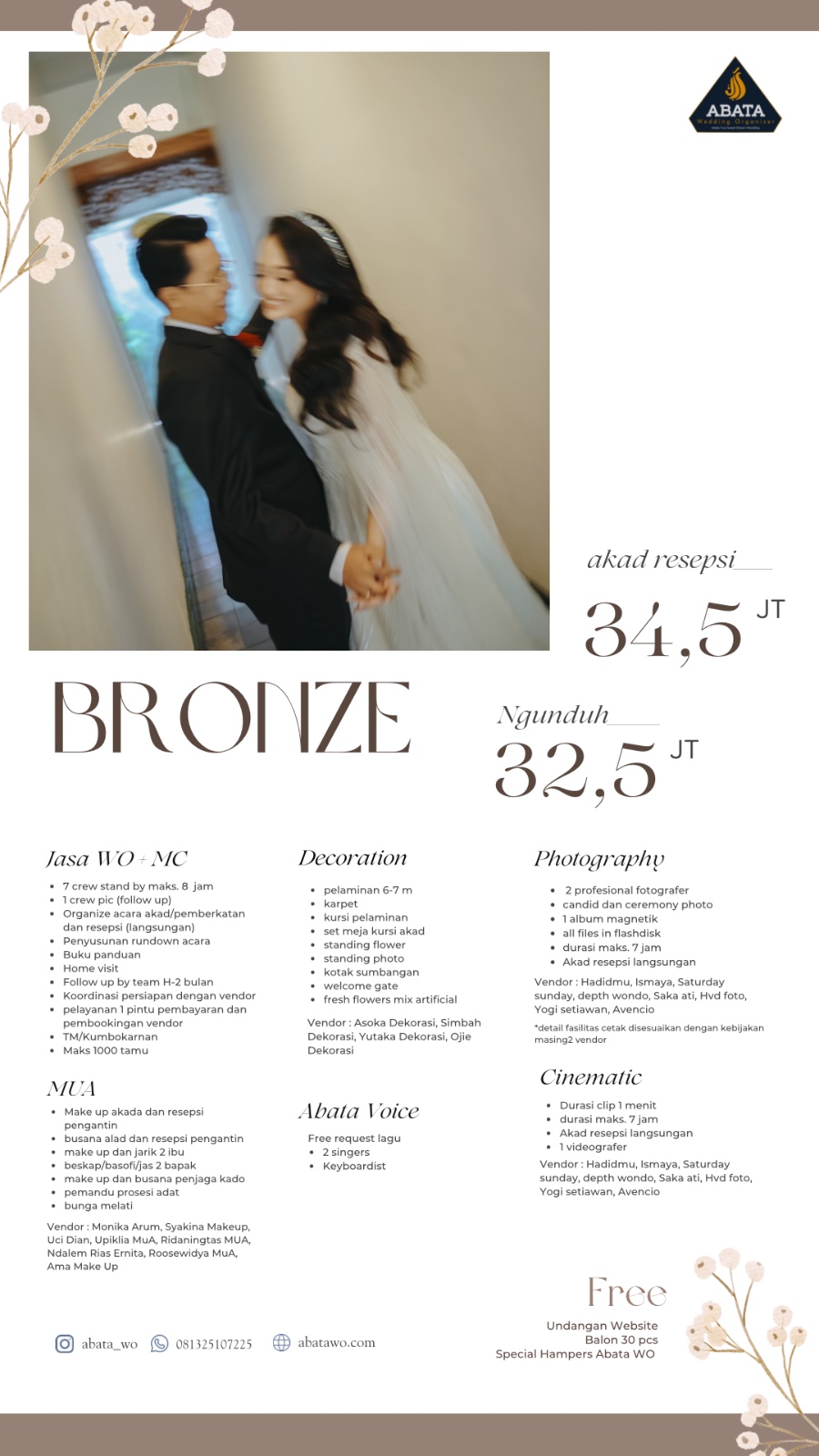Foto vendor ABATA WO PACKAGES BEST DEAL PACKAGE NEW Paket BRONZE PACKAGE - AKAD RESEPSI 