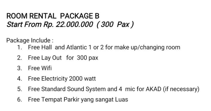 Foto vendor VENUE Megaland Hotel Paket Package B 